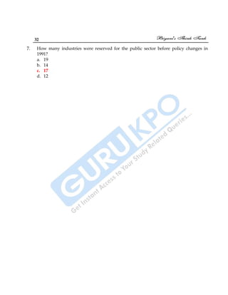 32
7. How many industries were reserved for the public sector before policy changes in
1991?
a. 19
b. 14
c. 17
d. 12
 