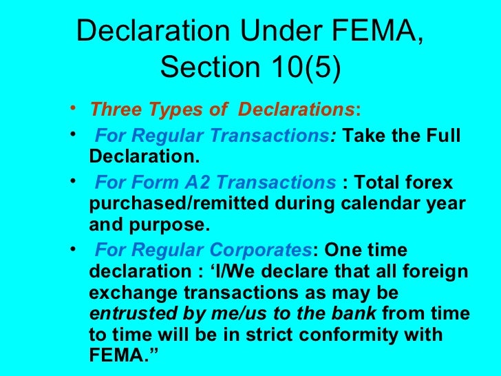 Fema provision for forex outward remittance