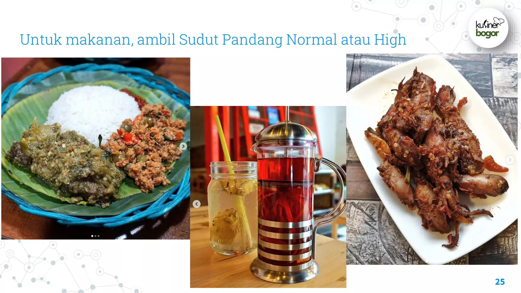 Untuk makanan, ambil Sudut Pandang Normal atau High
25
 