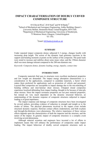 Experimental composite dome under low velocity impact load | PDF