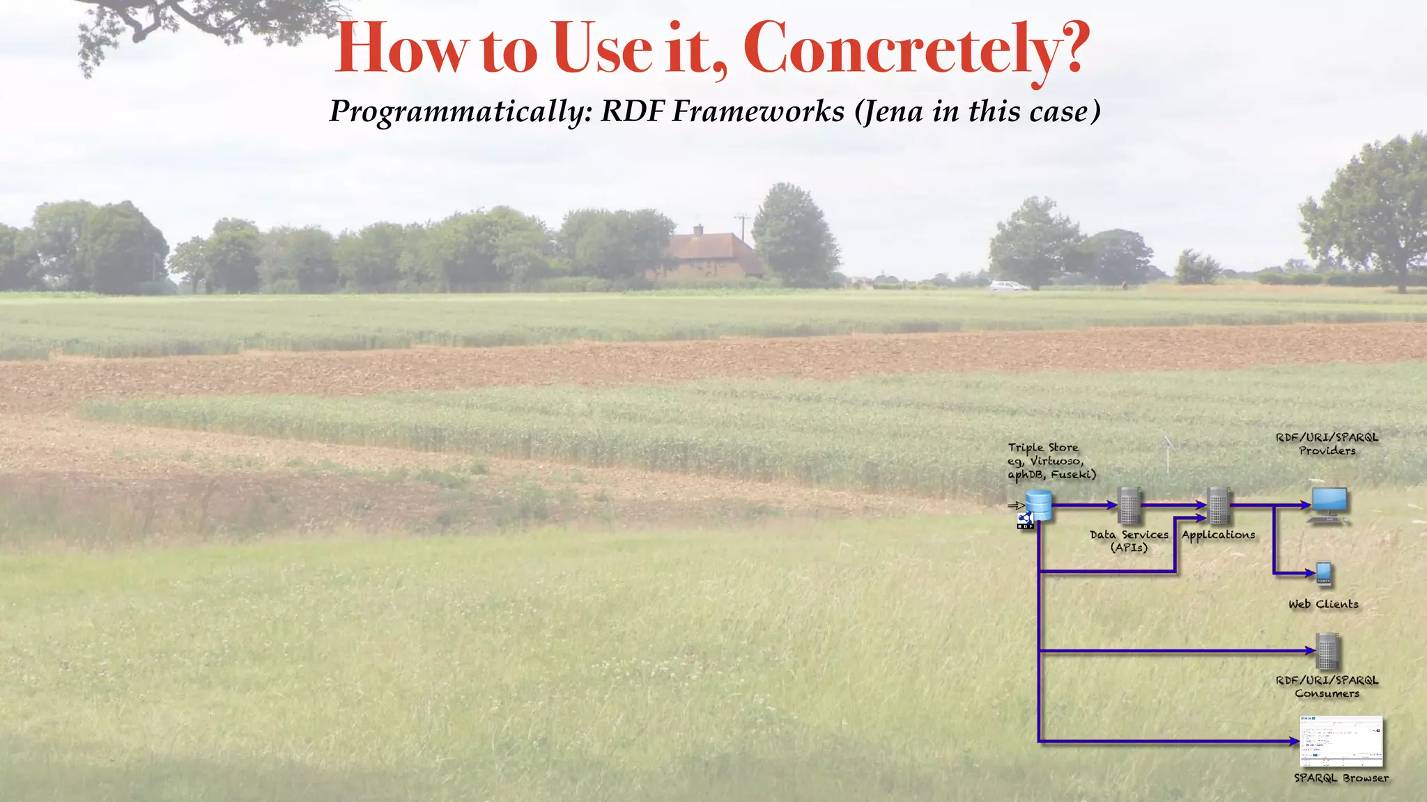 How to Use it, Concretely?
Programmatically: RDF Frameworks (Jena in this case)
 