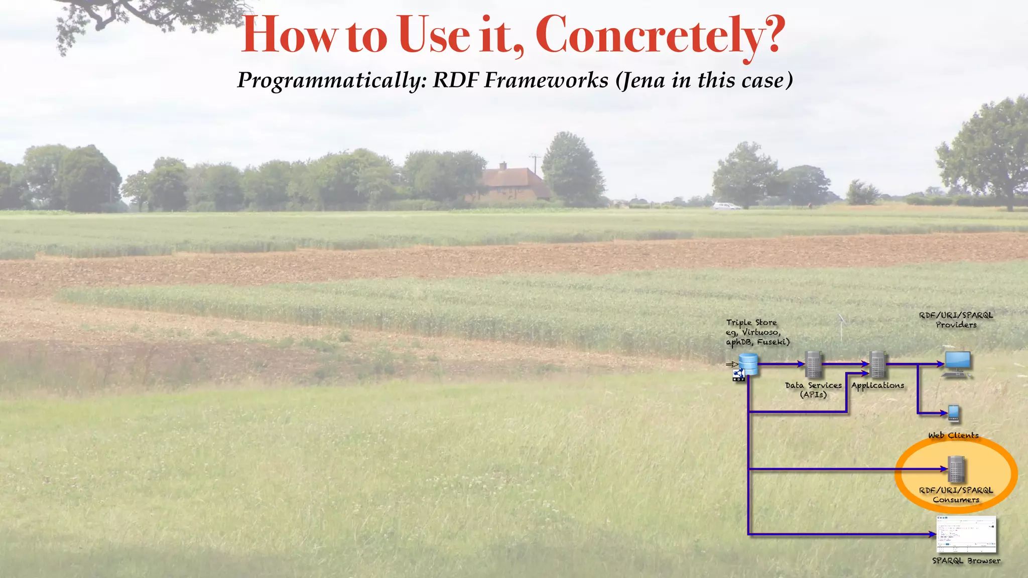 How to Use it, Concretely?
Programmatically: RDF Frameworks (Jena in this case)
 