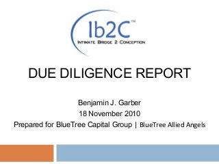 DUE DILIGENCE REPORT
Benjamin J. Garber
18 November 2010
Prepared for BlueTree Capital Group | BlueTree Allied Angels
 
