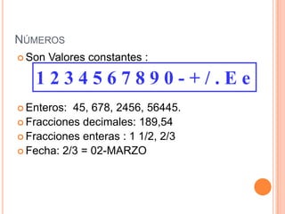 Números como textoSímbolo  igual y comillas		         ENTER=“3456”3456