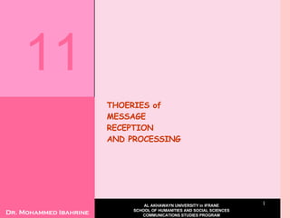 THOERIES of  MESSAGE  RECEPTION  AND PROCESSING 11 Dr. Mohammed Ibahrine AL AKHAWAYN UNIVERSITY in IFRANE SCHOOL OF HUMANITIES AND SOCIAL SCIENCES COMMUNICATIONS STUDIES PROGRAM 