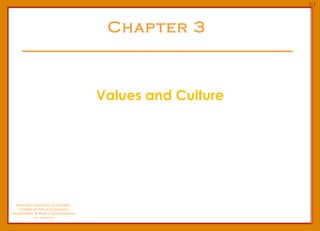 Chapter 3 Values and Culture American University of Sharjah  College of Arts and Sciences Department of Mass Communication Dr. Ibahrine 