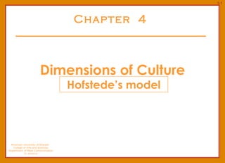 Chapter  4 Dimensions of Culture American University of Sharjah  College of Arts and Sciences Department of Mass Communication Dr. Ibahrine Hofstede’s model 