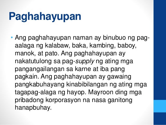 Iba't ibang sektor ng agrikultura