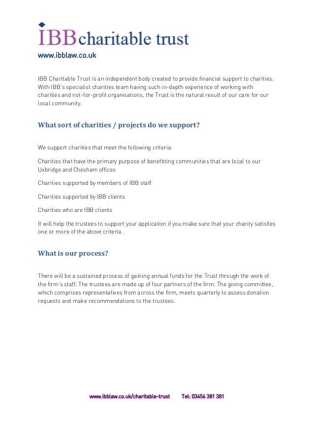 IBB Charitable Trust Application Form 2017