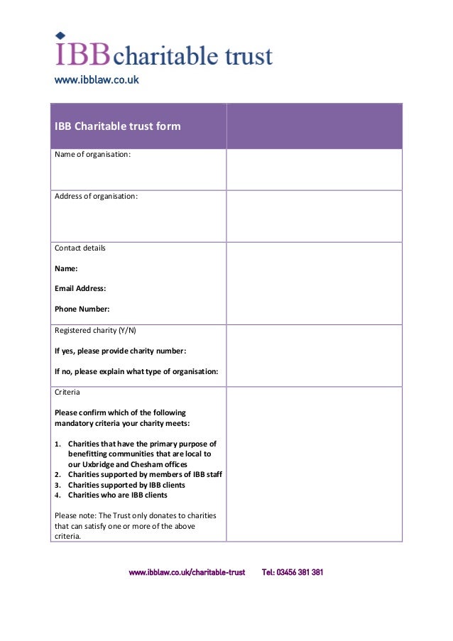 IBB Charitable Trust Application Form 2017