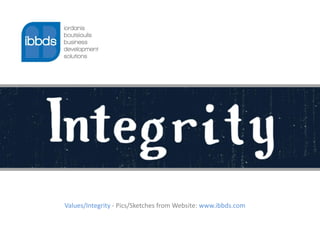 Values/Integrity - Pics/Sketches from Website: www.ibbds.com
 