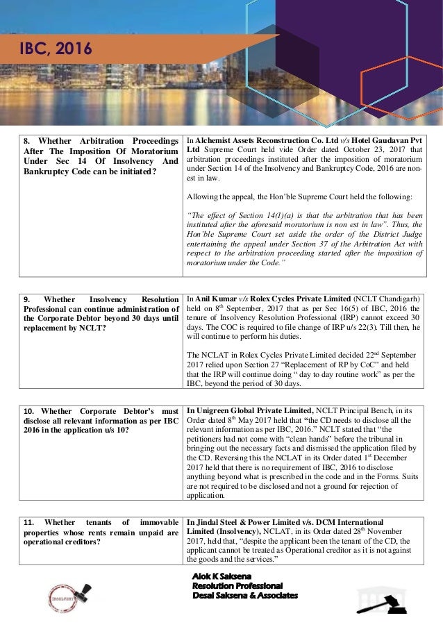 Important Cases on IBC, 2016
