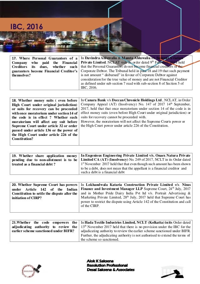 Important Cases on IBC, 2016