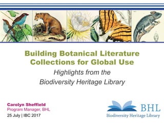 Building Botanical Literature
Collections for Global Use
Highlights from the
Biodiversity Heritage Library
Carolyn Sheffield
Program Manager, BHL
25 July | IBC 2017
 