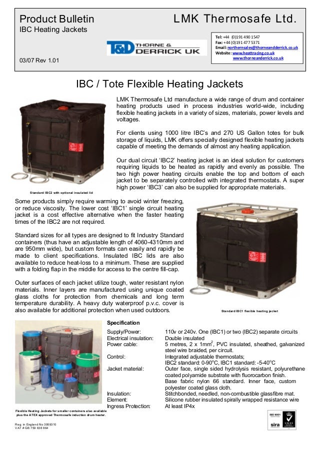 IBC2 IBC Heater Jacket IBC Heating Jackets Spec Sheet