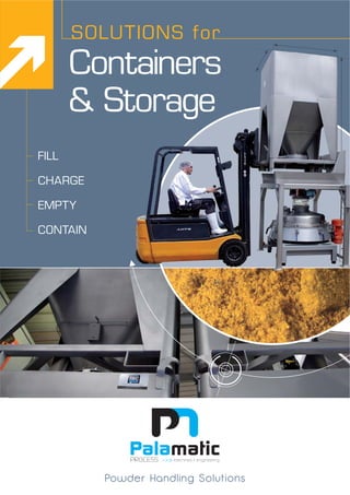 Containers
& Storage
FILL
CHARGE
EMPTY
CONTAIN
Powder Handling Solutions
RGE
TY
TAIN
SOLUTIONS for
 