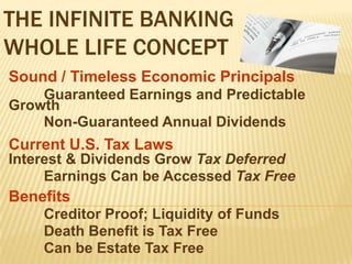 INFINITEBANKING…      Bank Funding Choices?Savings Account/ Money Market/ CD’s