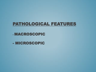 PATHOLOGICAL FEATURES
- MACROSCOPIC
- MICROSCOPIC
 