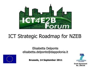 Brussels, 14 September 2011 Grant Agreement  No. 260156   ICT Strategic Roadmap for NZEB  Elisabetta Delponte [email_address] 
