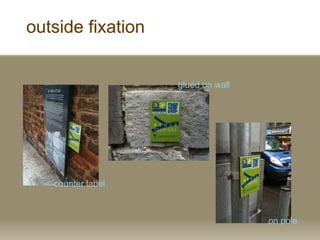 outside fixation
on pole
glued on wall
counter label
 