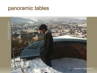 panoramic tablescustomtables
production : Andenne 2012
 