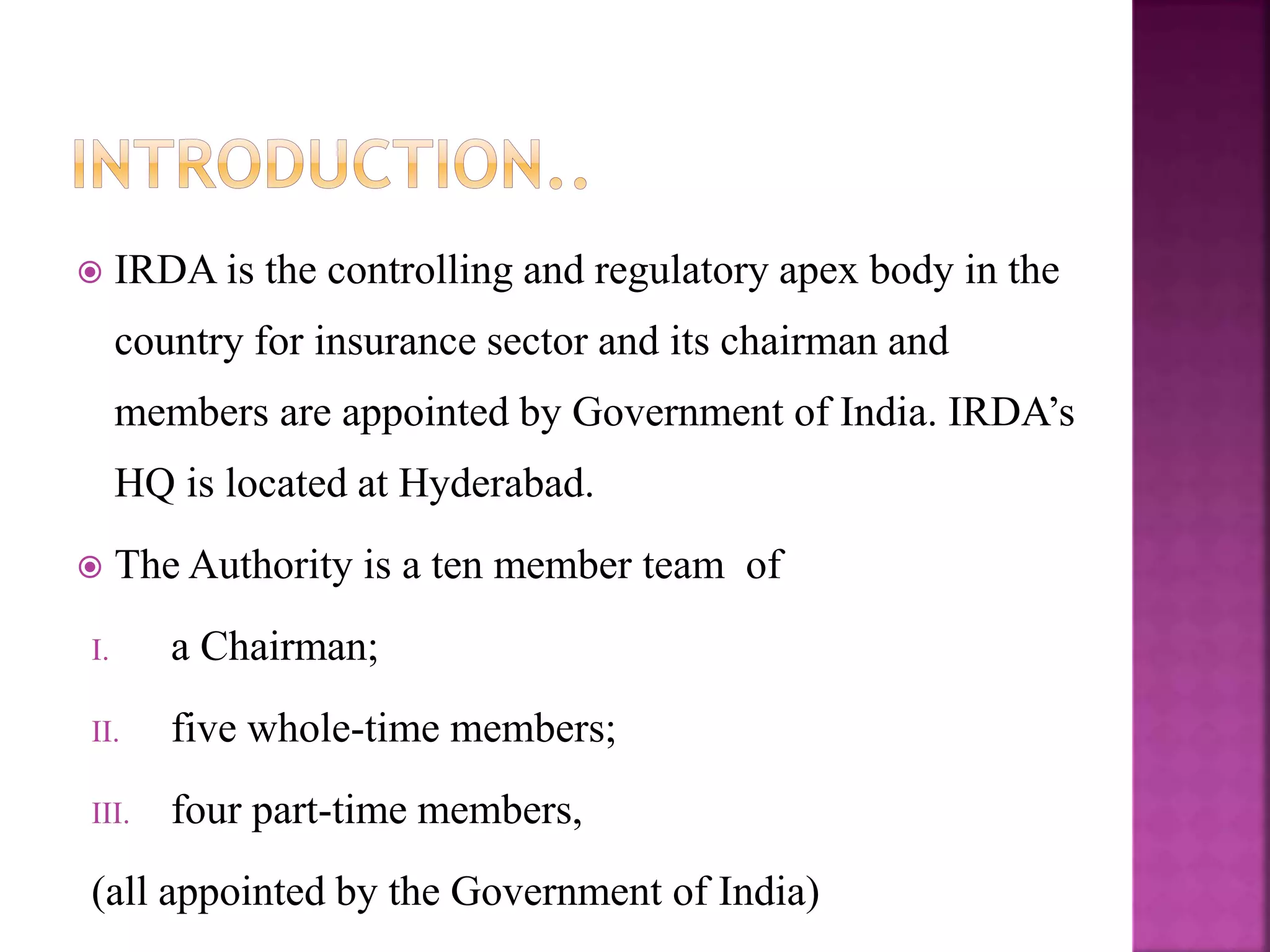 IRDA [Insurance Regulatory and Development Authority] | PPTX