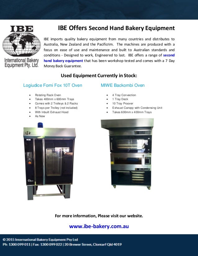 IBE Offers Second Hand Bakery Equipment