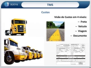 53
Visão de Custos em 4 níveis:
– Frota
– Veículo
– Viagem
– Documento
Custos
TMS
 