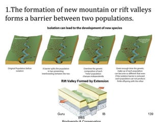 1.The formation of new mountain or rift valleys
forms a barrier between two populations.
139Guru IB
ESS
 