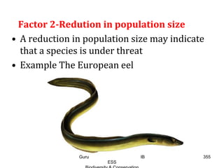 Factor 2-Redution in population size
• A reduction in population size may indicate
that a species is under threat
• Example The European eel
355Guru IB
ESS
 