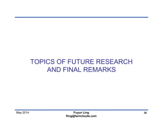 May 2014
TOPICS OF FUTURE RESEARCH
AND FINAL REMARKS
26Fuyun Ling
fling@twinclouds.com
 