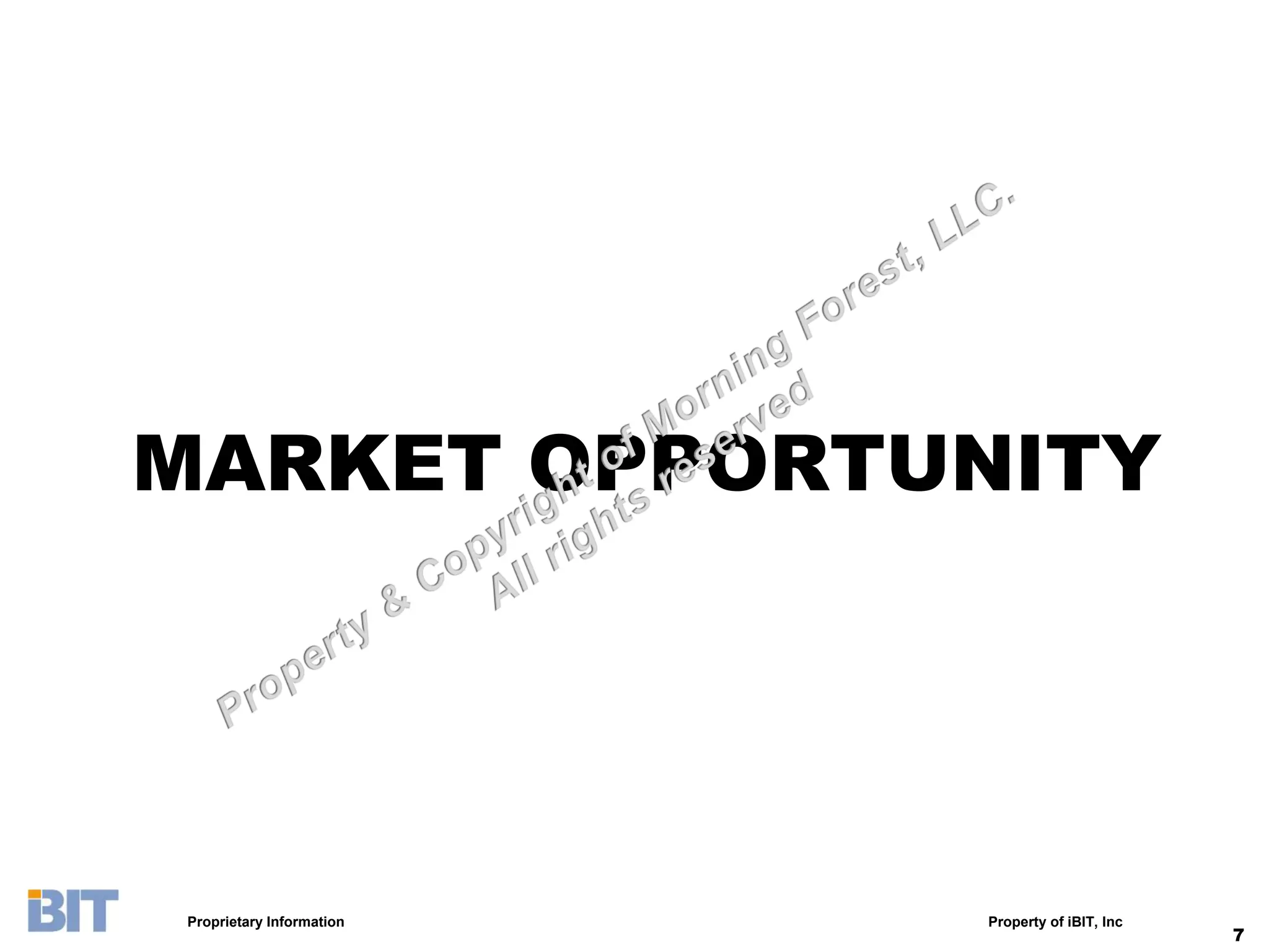 MARKET OPPORTUNITY




Proprietary Information   Property of iBIT, Inc
                                                  7
 