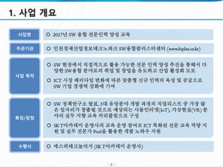 - 2 -
1. 사업 개요
사업 목적
특징/장점
사업명
주관기관
수행사
 
