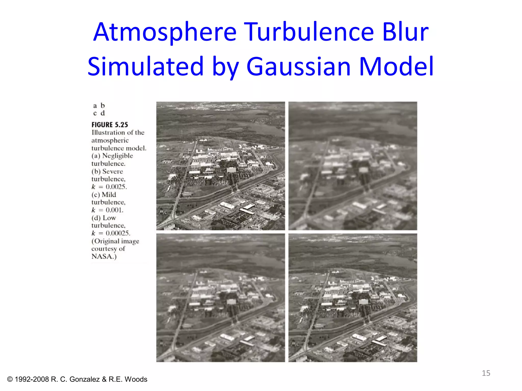 Atmosphere Turbulence Blur
Simulated by Gaussian Model
15
© 1992-2008 R. C. Gonzalez & R.E. Woods
 