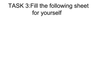 TASK 3:Fill the following sheet 
for yourself 
 