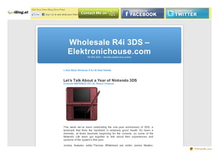 Get Yo ur Own Blo g No w Free!

   Like     Sign Up to see what your friends like.




                                 Wholesale R4i 3DS –
                                 Elektronichouse.com R4 R4i 3DS – Vendita elettro nica o nline




                             « Acer Mulls Windo ws 8 fo r Its Next Tablets



                             Let’s Talk About a Year of Nintendo 3DS
                             Co nso le NINTENDO DS i XL Ro sso Vinaccia




                             This week we’ve been celebrating the one- year anniversary of 3DS, a
                             landmark that finds the handheld in relatively good health. It’s been a
                             dramatic, at times traumatic beginning for the console, so some of the
                             Nintendo Life team got together to talk about their experiences and
                             opinions of the system’s first year.

                             Joining features editor Thomas Whitehead are editor James Newton,
                                                                                                       PDFmyURL.com
 
