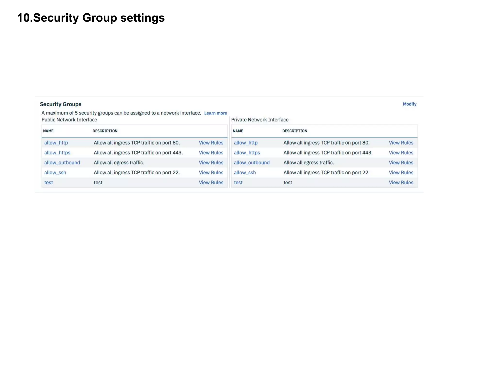 10.Security Group settings
 