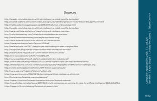 11/10
Ben
Hall
|
Kayla
Daigle
|
Lindsay
McCauley
|
Tatum
Dietrich
Computer
Applications
2105
|
31.03.2017
Sources
http://news4c.com/a-big-step-in-artificial-intelligence-a-robot-took-the-turing-test/
http://assets4.bigthink.com/system/video_backgrounds/56134/original/Jon-Iwata-Watson-BG.jpg?1423177284
http://mattlovestechnology.blogspot.ca/2015/07/the-funnel-of-knowledge.html
http://news4c.com/a-big-step-in-artificial-intelligence-a-robot-took-the-turing-test/
http://www.mathtube.org/lecture/video/turing-and-intelligent-machines
http://justbuildsomething.com/tinder-the-turing-test-and-ex-machina/
http://www.themoviethemesong.com/eagle-eye-theme-song/
http://www.skilledup.com/articles/become-software-engineer
https://www.youtube.com/watch?v=cozcXiSSkwE
http://www.techarta.com/7673/ways-to-get-high-rankings-in-search-engines.html
http://letzgro.net/blog/how-to-create-chatbot-with-ibm-watson-services/
http://hitconsultant.net/2016/04/13/ibm-watson-american-cancer/
https://www.youtube.com/watch?v=AtdJ1DGJjXA
http://www.vogelitalia.it/bosch-started-collaboration-ibm-industria-iot/
https://www.ibm.com/blogs/watson/2017/03/three-cognitive-apis-can-help-drive-innovation/
https://thetechjournal.com/wp-content/uploads/2012/05/Infographic-of-IBMs-Grand-Challenges.png
http://whatis.techtarget.com/definition/IBM-Watson-supercomputer
http://www.aaai.org/Magazine/Watson/watson.php
https://www.nytimes.com/2016/09/02/technology/artificial-intelligence-ethics.html
http://fortune.com/facebook-machine-learning/
https://www-01.ibm.com/software/marketing-solutions/ibmandfacebook/
https://www.forbes.com/sites/quora/2017/02/24/what-companies-are-winning-the-race-for-artificial-intelligence/#62b4b1b4f5cd
https://research.fb.com/category/facebook-ai-research-fair/
 