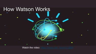 How Watsonm
How Watson Works
Watch the video: https://youtu.be/_Xcmh1LQB9I
 