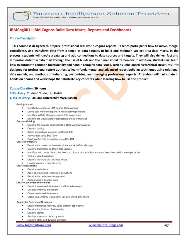 Ibm cognos-build-data-marts-reports-and-dashboards | PDF