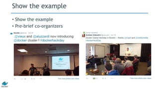 Show the example 
• Show the example 
• Pre-brief co-organizers 
 