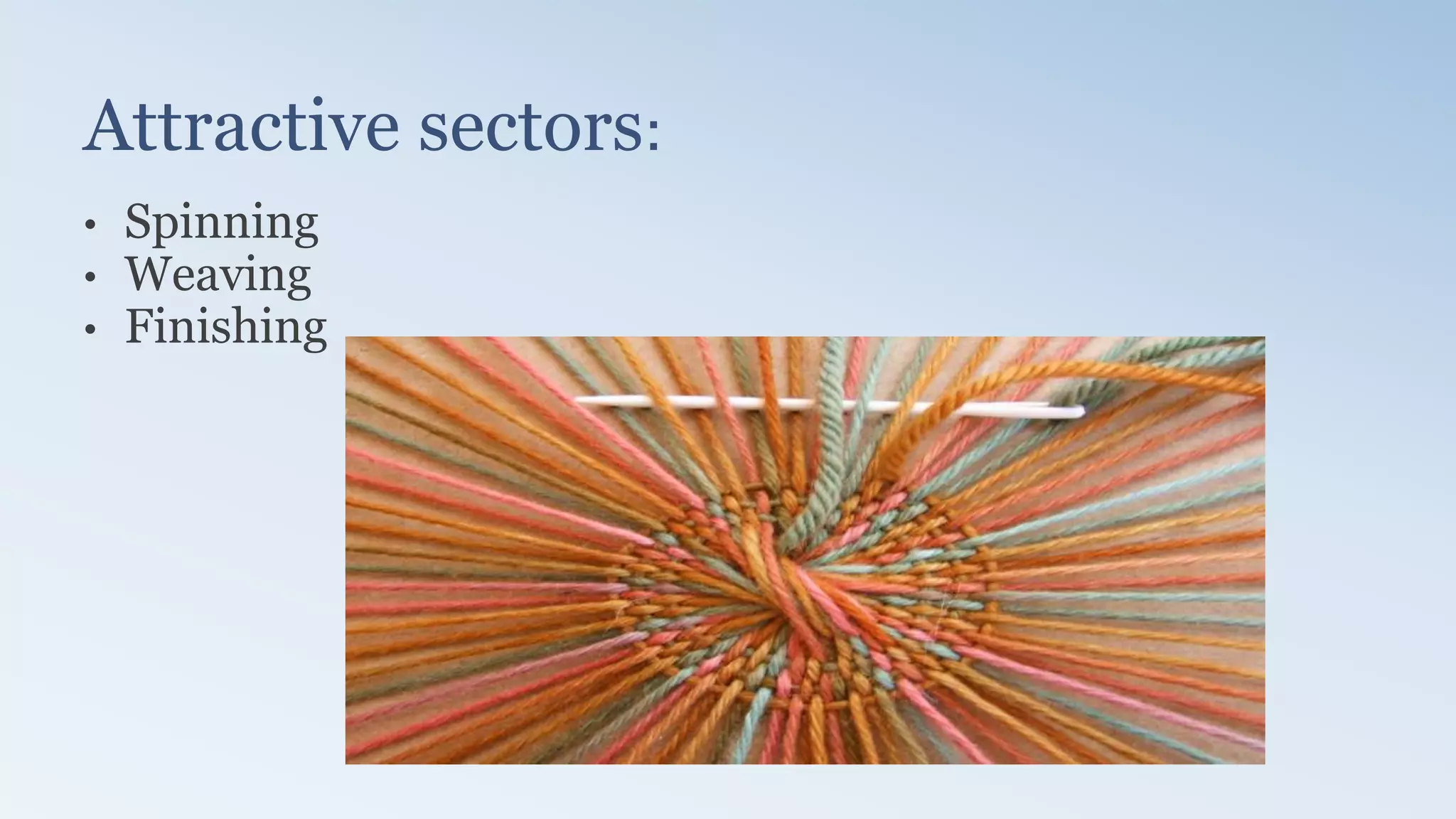 Attractive sectors:
• Spinning
• Weaving
• Finishing
 