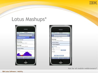 Lotus Mashups* IBM Lotus Software  | Mobility Not for all mobile webbrowsers* 