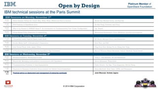 Open by Design Platinum Member of 
© 2014 IBM Corporation 
OpenStack Foundation 
IBM technical sessions at the Paris Summi...