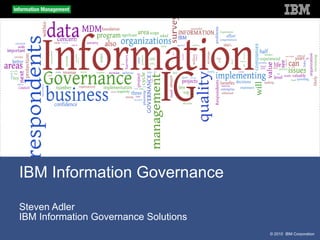 Steven Adler IBM Information Governance Solutions IBM Information Governance 