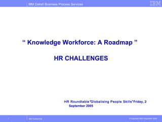 “  Knowledge Workforce: A Roadmap ”   HR CHALLENGES HR Roundtable “ Globalising People Skills” Friday, 2 September 2005 