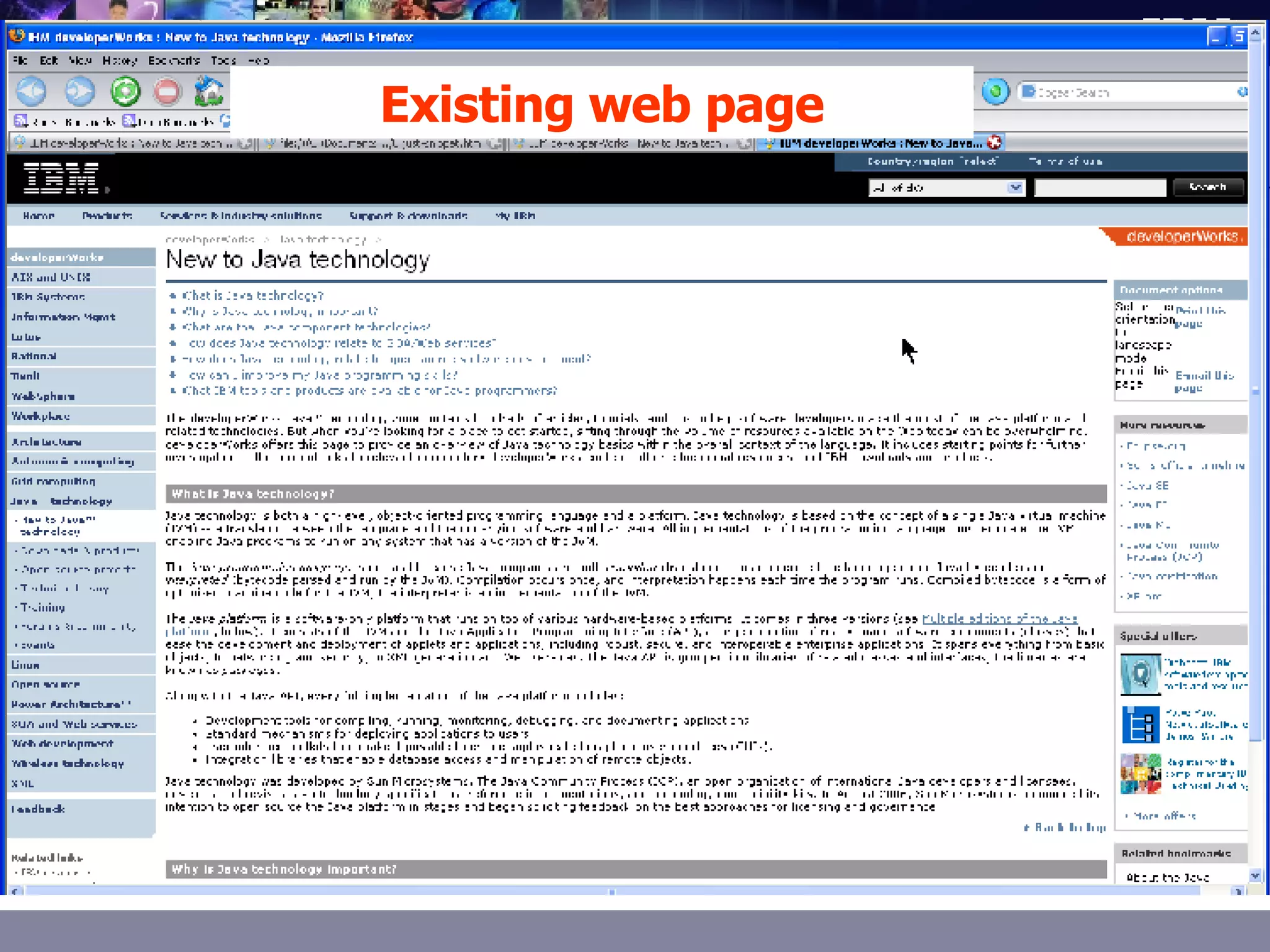 Existing web page 