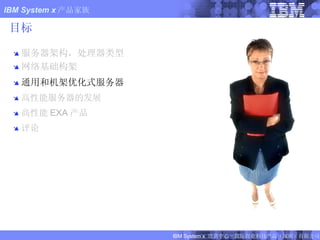 服务器架构，处理器类型 网络基础构架 通用和机架优化式服务器 高性能服务器的发展 高性能 EXA 产品 评论 目标 