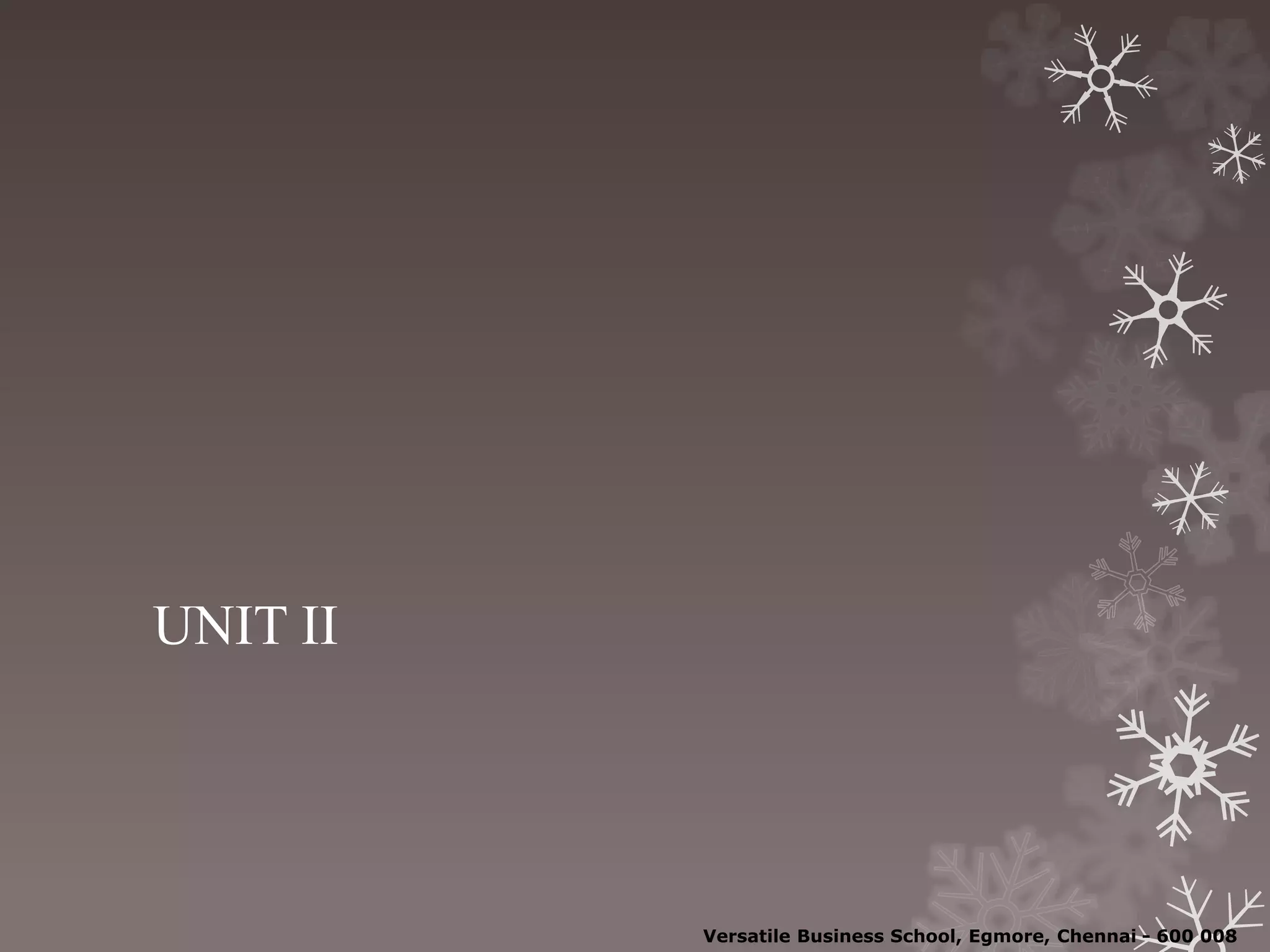 UNIT II
Versatile Business School, Egmore, Chennai - 600 008
 