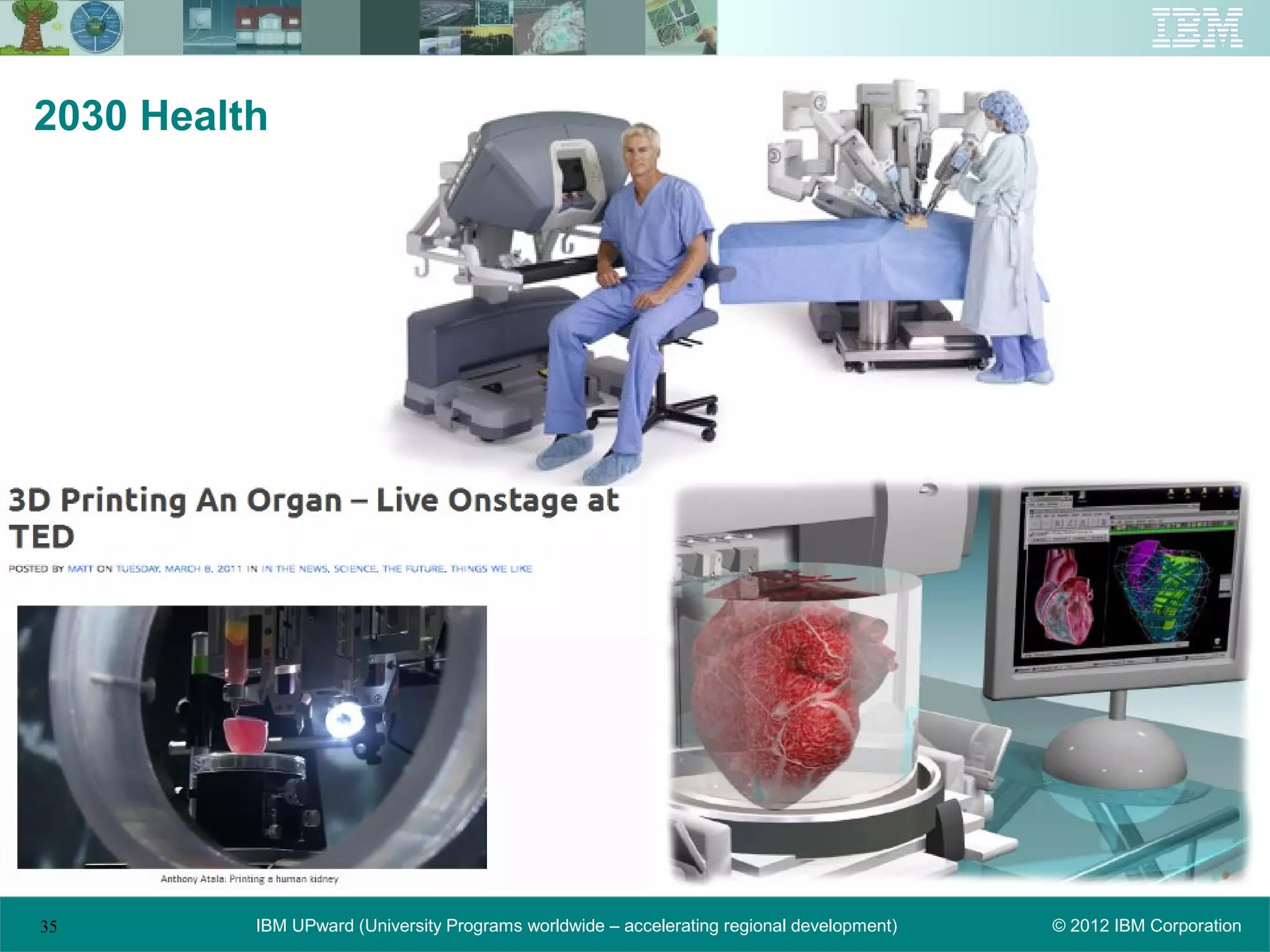 2030 Health




35        IBM UPward (University Programs worldwide – accelerating regional development)   © 2012 IBM Corporation
 